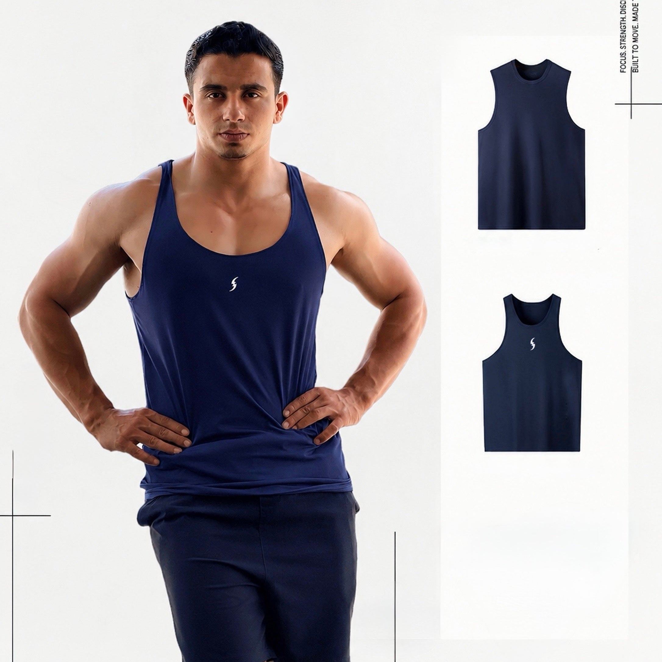 sleeveless shirt | navy blue  Athletic Workout Stringer