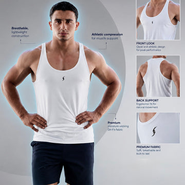 sleeveless shirt | White Athletic Workout Stringer