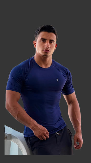 Men's Pro-Fit Gym Compression T-Shirt | Navy Blue Athletic Wear